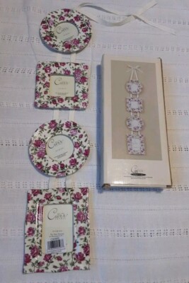VTG Carr Photo Frames Chintz Floral Pink Ceramic Cottage Core 2.5x2.5'' Photos 