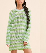 4SI3NNA Dress Women Green Striped Classic City Beachy Pullover Tunic Sz XS