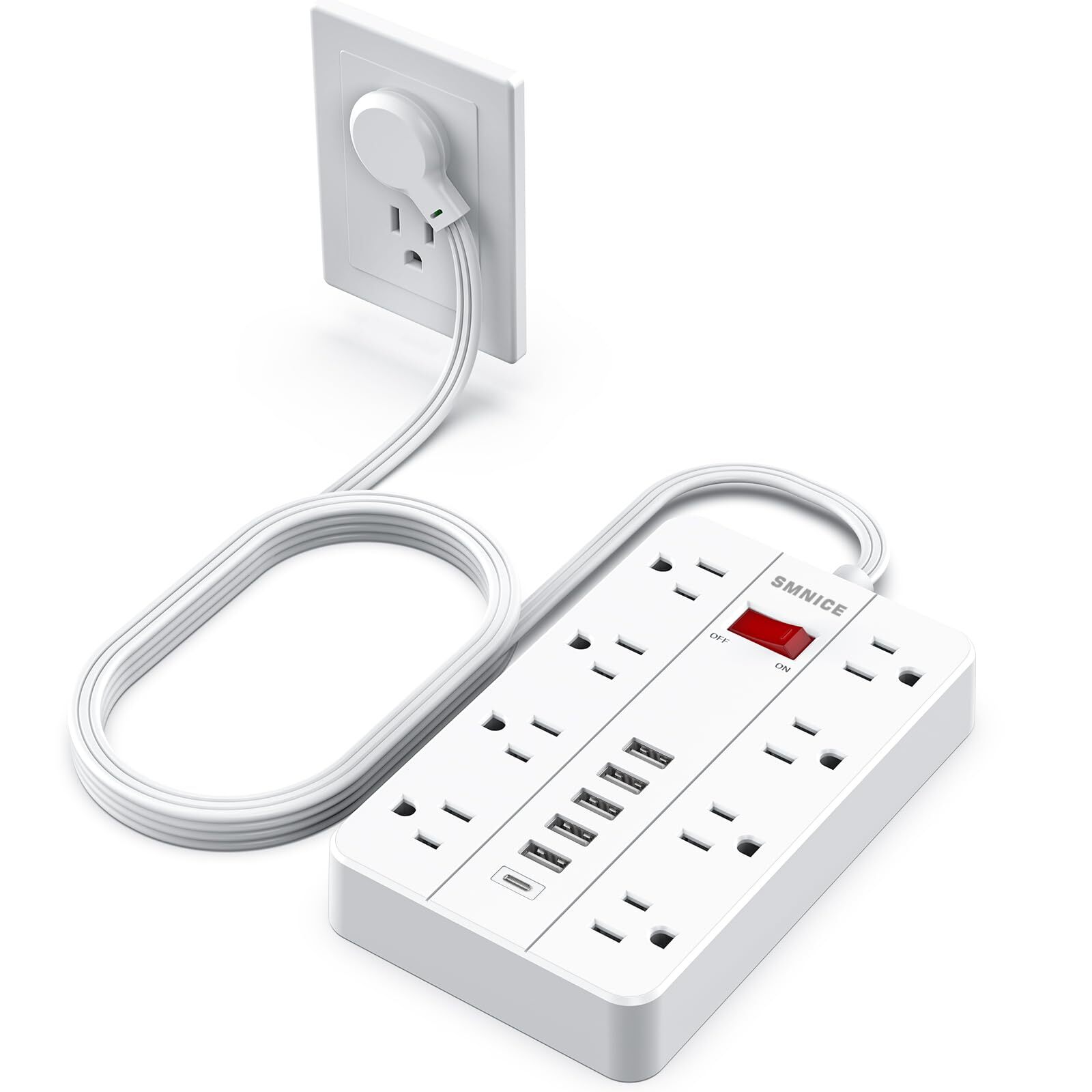 SMNICE Power Strip with USBSurge Protector Flat Plug with 8 Widely Spaced Out...