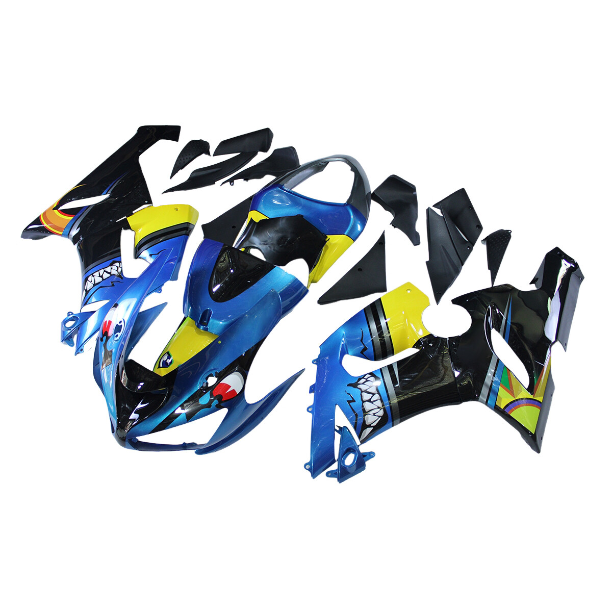 Blue Yellow Shark Full Bodywork Fairings For Kawasaki ZX6R 2005