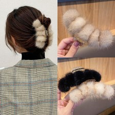 Pinza para el cabello de piel de visón real para mujer horquilla garra para el cabello bola para el cabello pasador
