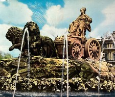 Spain Postcard Vtg 1960s Madrid Cebeles Fountain Lions