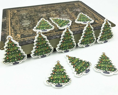 40pcs Christmas tree Wooded Buttons Sewing Scrapbooking Fit Christmas 36mm - Picture 3 of 4