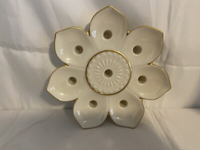 Lennox taper candle holder lotus flower design 24k gold rim 6  New Other