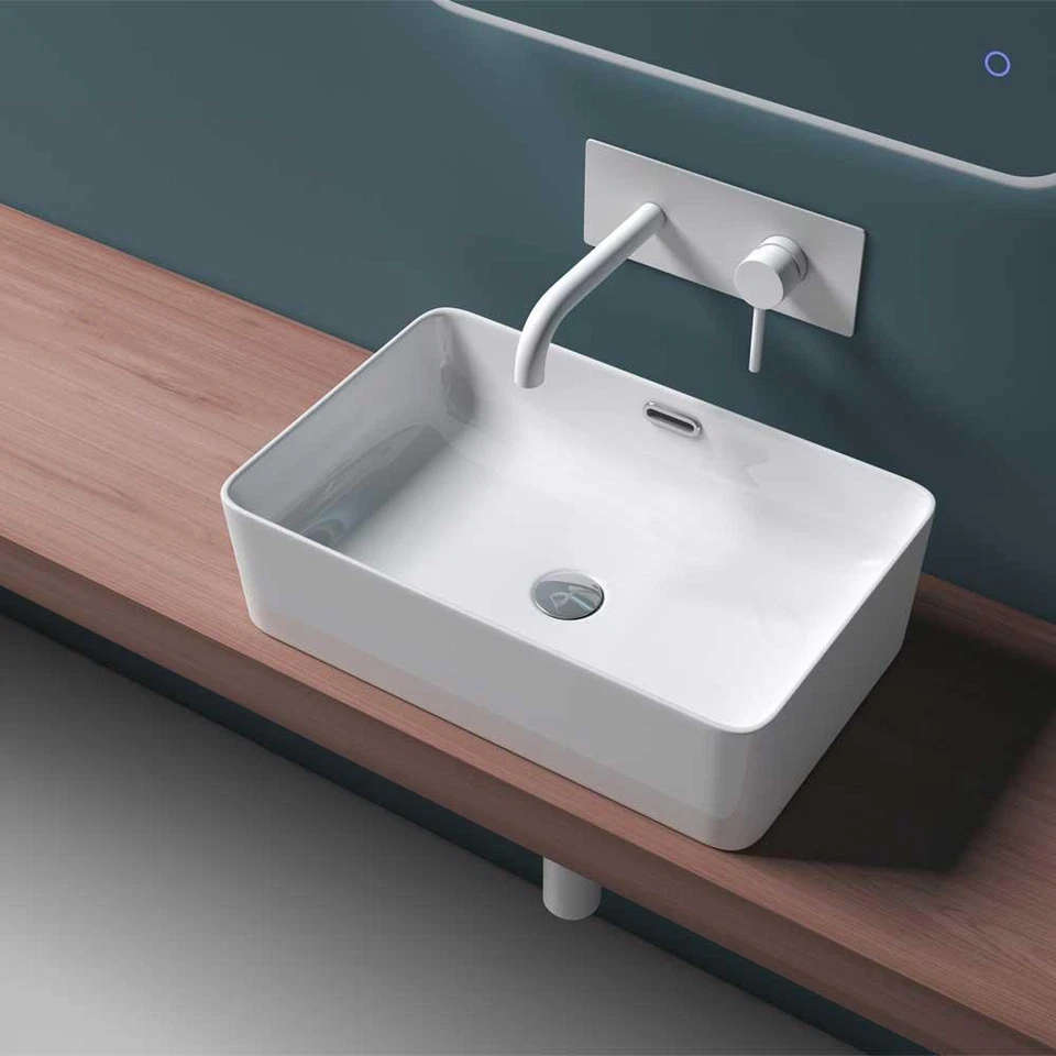 Durovin Bathroom Wash Basin Ceramic Countertop Rectangle Sink & Plug 480x315mm