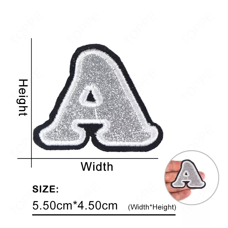 Silver Glitter Letter Patch Patches Iron on / Sew on Alphabet