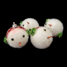 4 Fuzzy Snowman Heads In Earmuffs Styrofoam Balls 