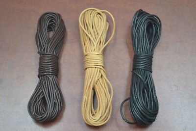 3 CORDS -  30 METERS BLACK & BROWN LEATHER BEADING CORD STRING 2MM #F-1134