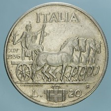 VITTORIO EMANUELE III° 20 LIRE 1936 A.XIV IMPERO SILVER COIN ARGENTO SPL R!