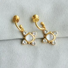 Julie Vos Aquitaine Gold Clear Crystal Hoop & Charm Earrings Without dust bag