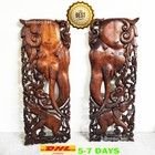 Pair of Elephant Wall Mounted Wood Carving Wall Art Teak Plaque Handcrafted Home