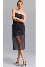 NWT Anthropologie Sheer Grey Midi Ruched Strapless Dress XL Polka Dots