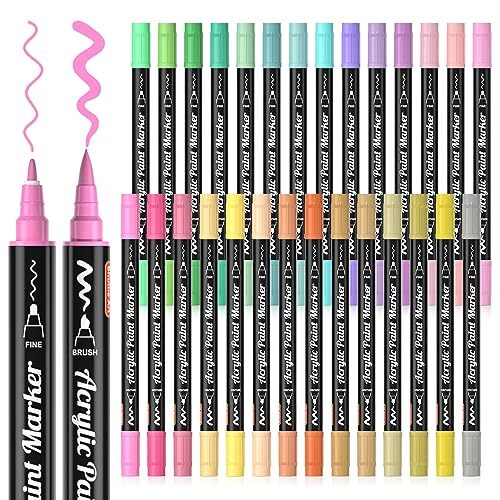 28 Pastel Colors Dual Tip Acrylic Paint Markers Brush Tip and Fine Tip Acryli...