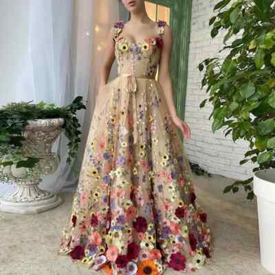 Ekart 2024 Women's Party Dress Elegant U Neck Sleeveless Flower Maxi Long Dress
