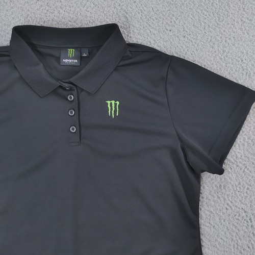 Monster Energy Drink Black Polo Shirt Womens Large Performance Golf Tennis - Picture 3 of 23