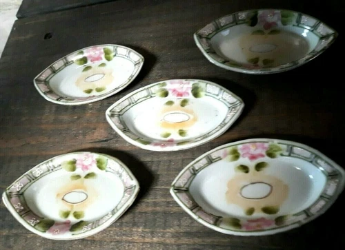 VINTAGE HAND PAINTED JONROTH STUDIOS NIPPON FLORAL SUSHI DISHES SALT CELLARS