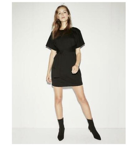 EXPRESS Short Sleeve Tie Front Black 