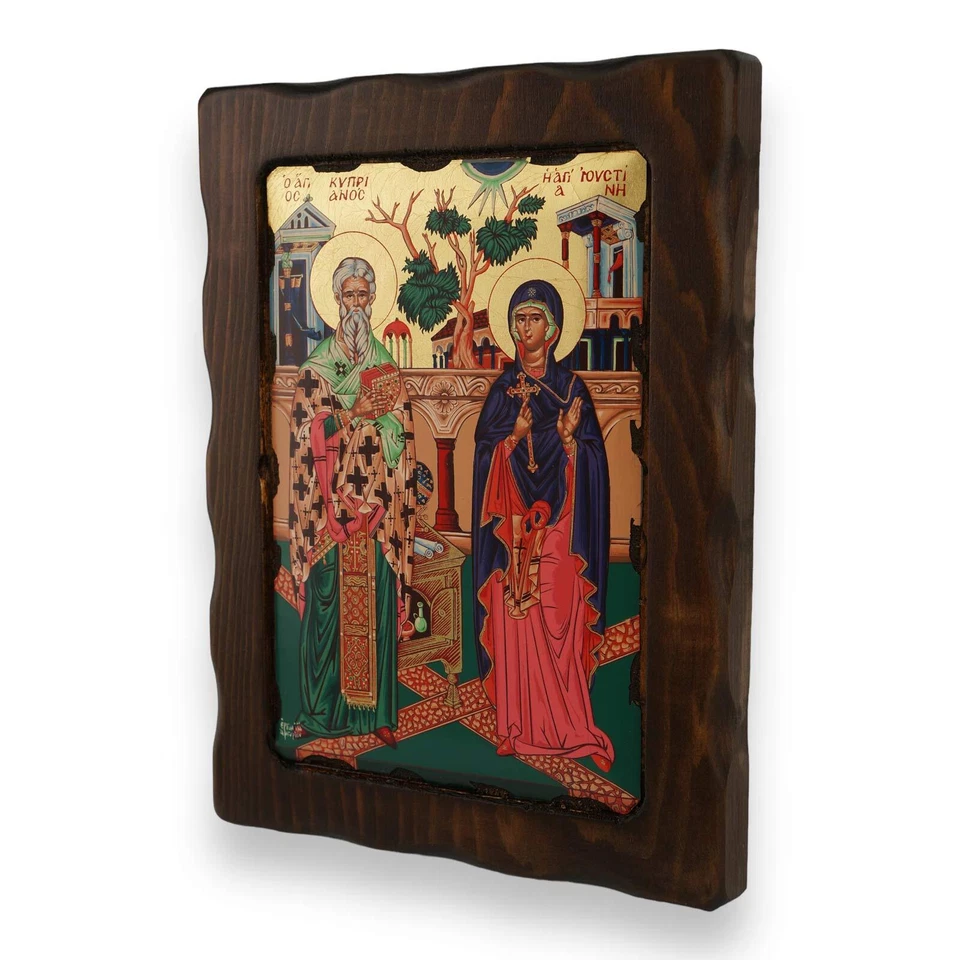 Icono de Santos Cipriano y Justina - Icono bizantino ortodoxo griego hecho a ... - Imagen 4 de 4
