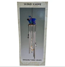 24" Blue Three-Headed Resin Dragon Wind Chime