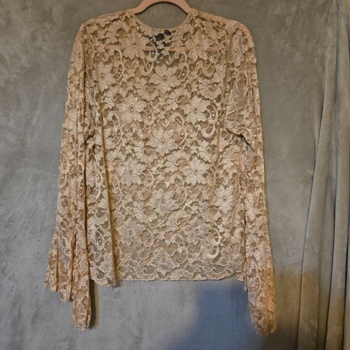 Venetia Jeans Baby doll sheer lace Vintage bell sleeve Old Money sz 14/16 blouse - Picture 8 of 10