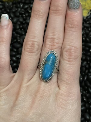 Southwest Sterling Silver Kenny Ray Signed Turquoise Ring~Blue Oval Size 7.5