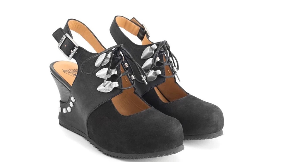 Mujer John Fluevog Zenobia Negro Slingback Cuña 6 #G24 Foto 2 de 4
