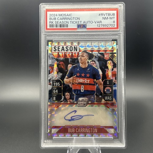 Bub Carrington 2024-25 Panini Contenders Optic Rookie Season Ticket Auto PSA 8