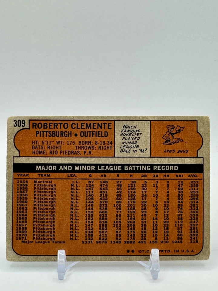 1972 Topps #309 Roberto Clemente Foto 2 de 2