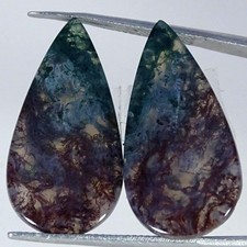 19.90Cts. 100 Natural Moss Agate Pair Pear Cabochon Gemstone 14X27X3MM