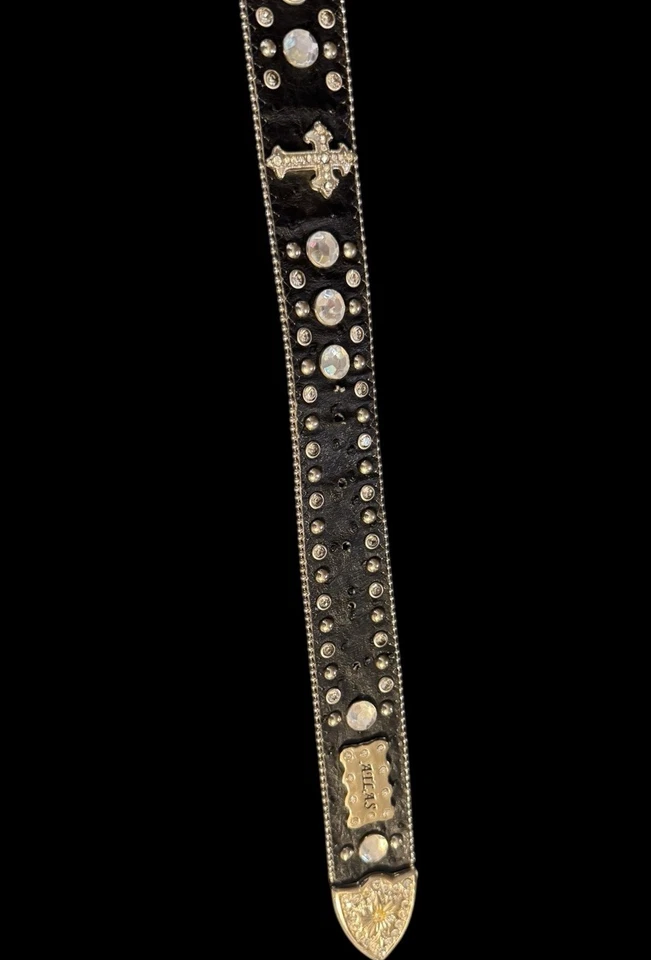 Cinturón Atlas para mujer Western Statement XL negro plata estrás cruces rodeo Y2K Foto 4 de 4