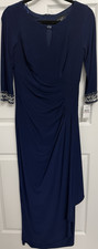Alex Evenings Cobalt Jeweled Cuff Column Gown 3/4 Sleeve Dress Size 6 NWT