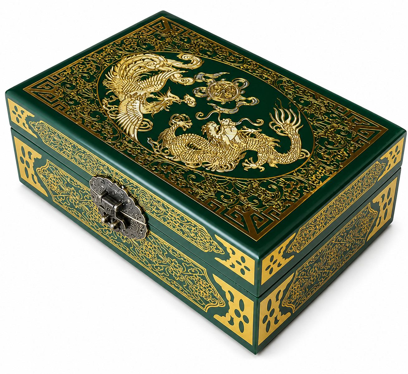Jewellery Box - Wooden Handcrafted Gift Box - Mystical Monarchs Emerald Green