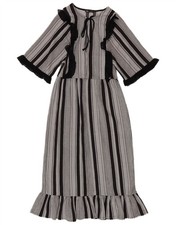 Zara Womens Ruffle Front Short Sleeves Maxi Dress UK 8 Small Grey Striped AD24