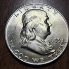 1953-D Unc. Franklin Half Dollar Full Bell Lines Actual Coin. Higher grade Coin