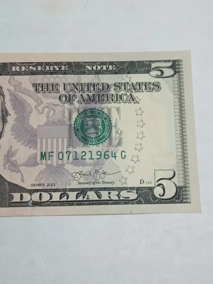 2013 $5 F ATLANTA BEP MF-G BLOCK TRUE BIRTHDAY NOTE JULY 12 1964 (MF07121964G) - Image 4 of 4