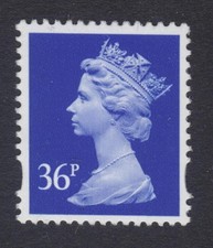 Y1702 U357b  36p Bright Ultramarine ENSCHEDE YELLOW FLUOR 4mm VARNISH BANDS ~ UM