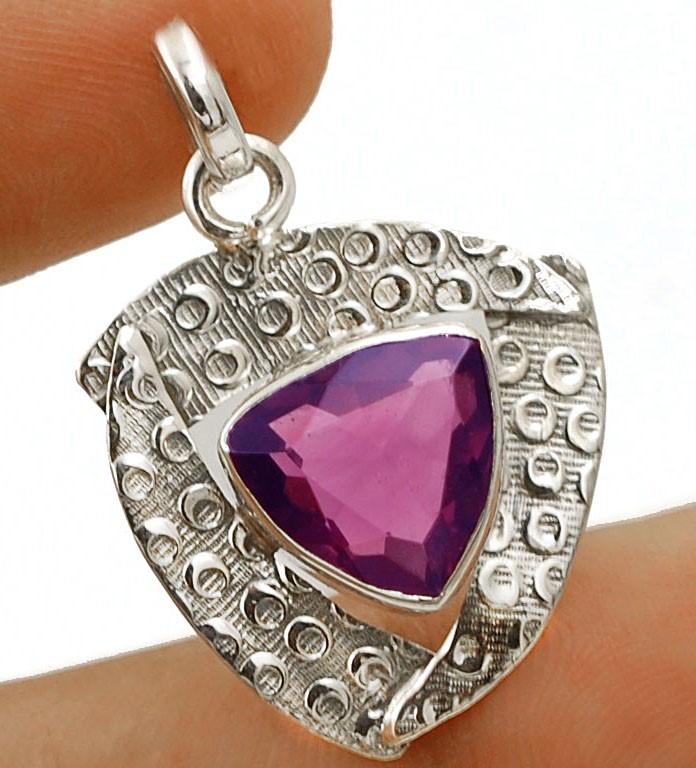 2CT Natural Amethyst 925 Sterling Silver Pendant Jewelry 1 1/4" Long @11-7
