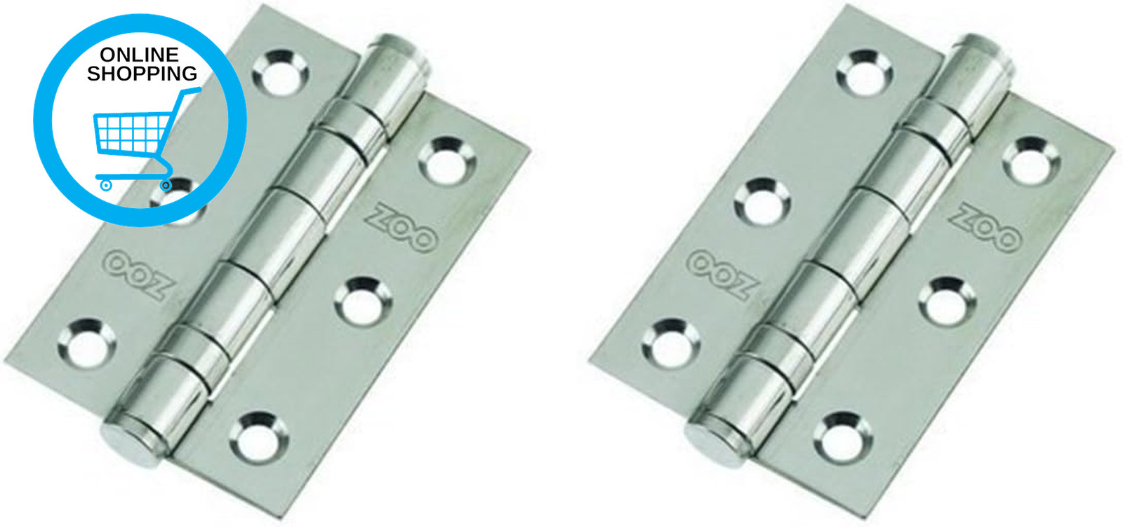 Door Hinge 3"" 75Mm Ball Bearing Hinges Polished Chrome Suit Internal Doors Pair
