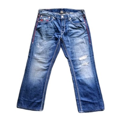 True Religion Mega T Straight Flap Jeans Red Mens 36 Thick Stitch