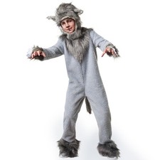 Kinder Mädchen Jungen Kostüm Wolf Plüsch Overall Fasching Karneval Verkleidung
