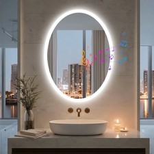 Oval LED Bluetooth Bathroom Mirror with Double NdFeB Speakers Dimming 24x32 inch