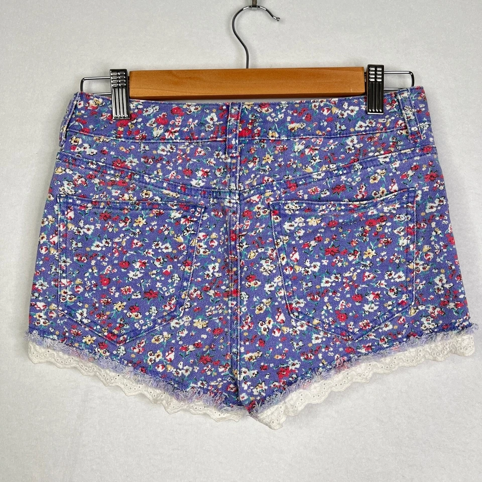 Шорты женские Topshop размер 6 фиолетовый цветочный Jean богемное кружево отделка Moto фестиваль 1» - Изображение 2 из 4