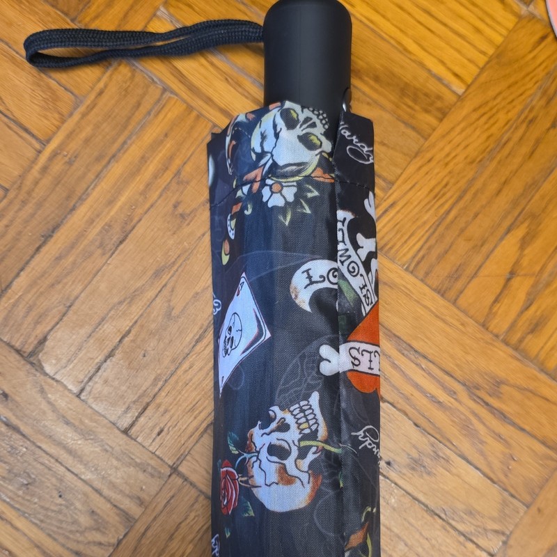 Ed Hardy Compact Folding Men's Umbrella Auto Open Close Tattoo Skull Graphic