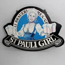 Vintage Double Sided Wooden St. Pauli Girl Beer Sign 