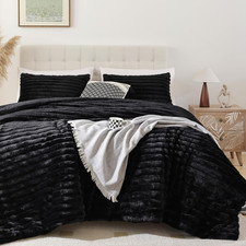 Fluffy Queen Comforter Set 3 Pieces - Black Fleece Fluffy Comforter Set, Luxury