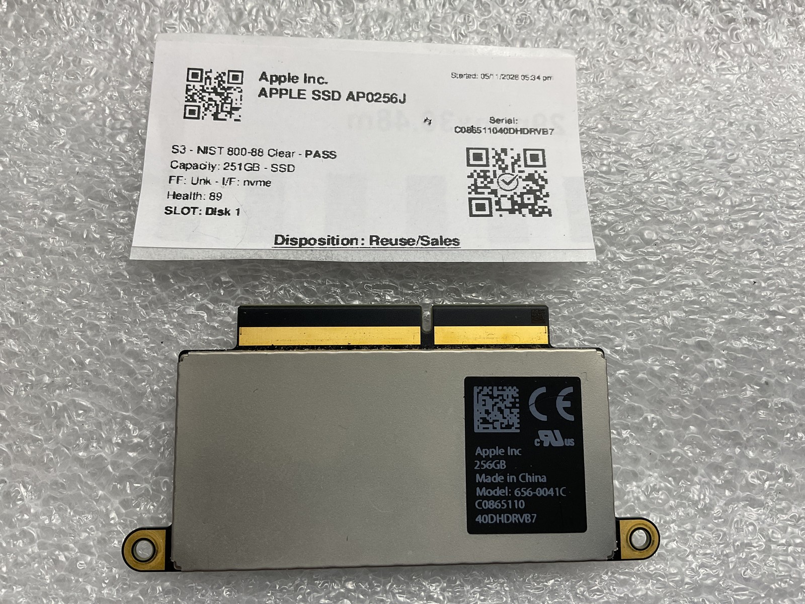 Apple 256GB NVMe M.2 PCIe SSD AP0256J 656-0041C MacBook Pro/Air