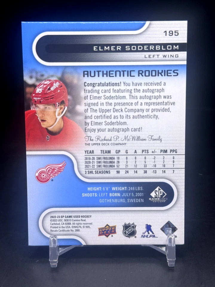 2022-23 SP Game Used - Elmer Soderblom #195 - Authentic Rookies Blue Auto - Image 2 of 2