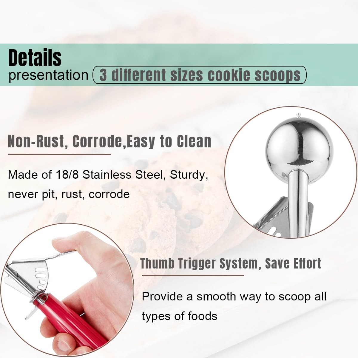Saebye Cookie Scoop Set, Ice Cream Scoop Set, Cookie Scoops for Baking, Multi...