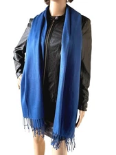 Blue Pashmina Scarf Long 70 inch Fringed Wrap Shawl Soft Cozy Style