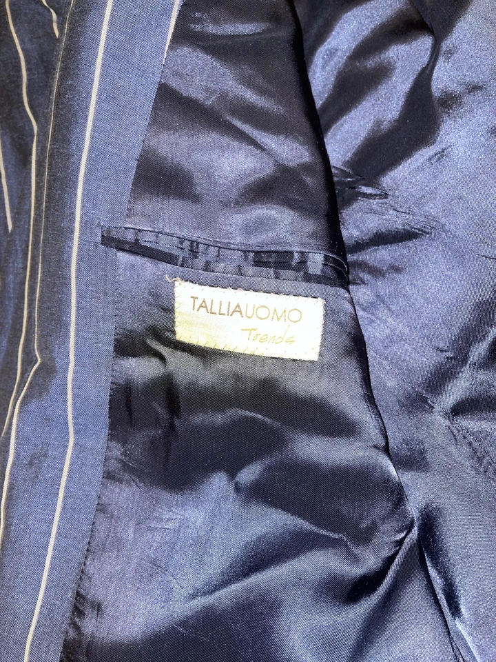 Blazer Tallia Uomo Para Hombres 42R Azul Marino Rayas Lana Lino Dos Botones Doble Ventilación Foto 3 de 4